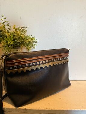 Sydney Love Black Crossbody bag with Brown and Olive Trim